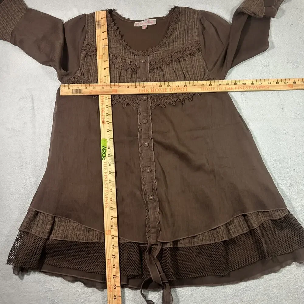 Y2k 2000s Renaissance Gothic Medieval Lace Smock Tunic Medium Dress Top Cottage